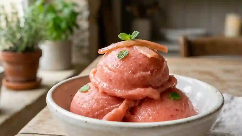 Sorbet rhubarbe givré et intensément acidulé - Photo de présentation