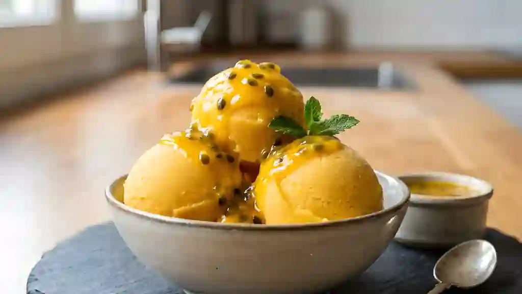 Sorbet mangue velouté et coulis acidulé - Photo de présentation