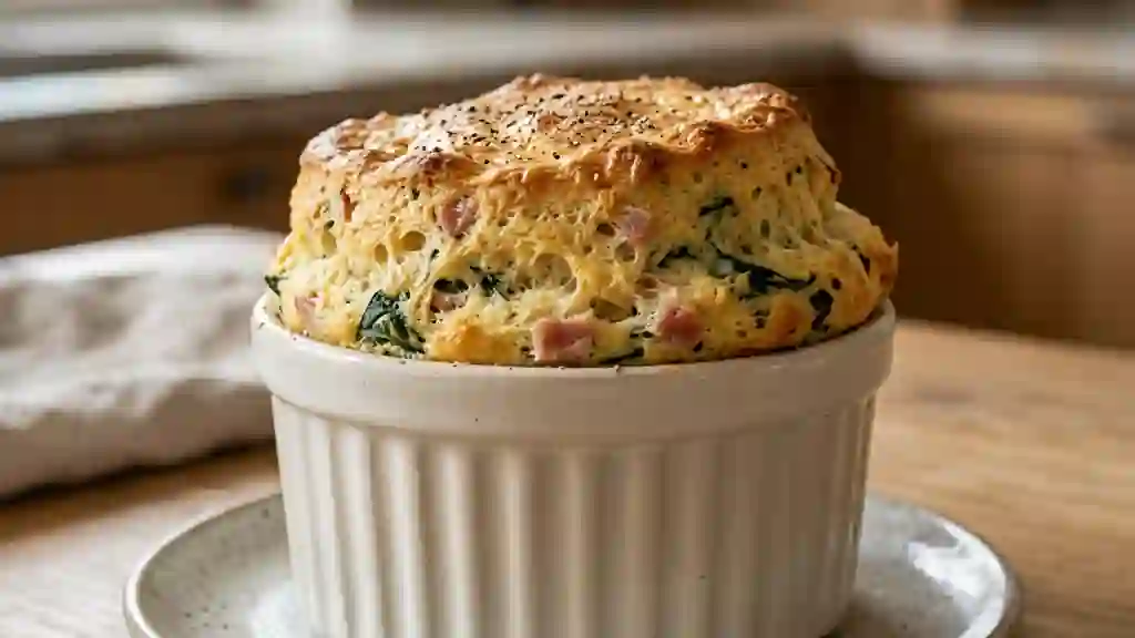 Soufflé aérien au jambon et épinards fondants - Photo de présentation