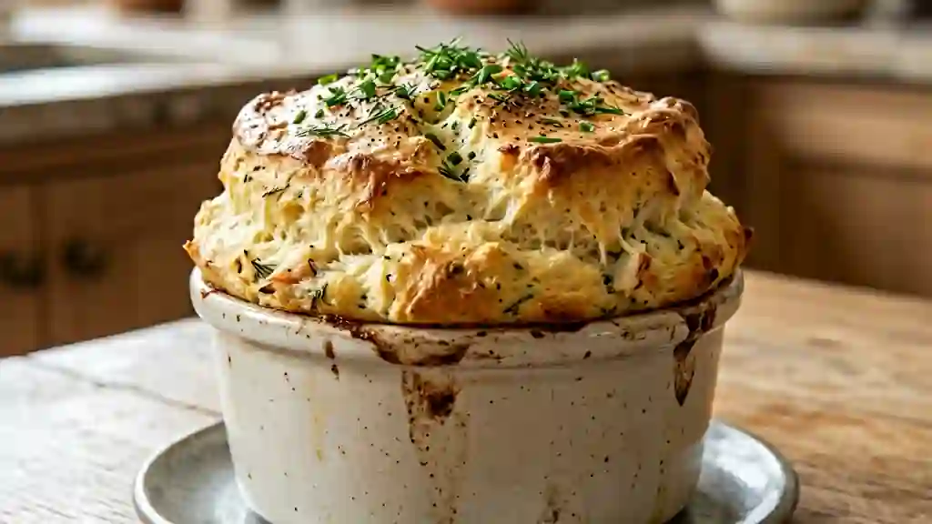 Soufflé au crabe aérien et doré - Photo de présentation