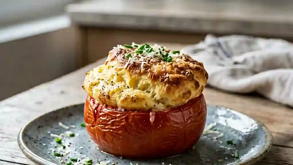 Soufflé aérien au gruyère en tomate fondante - Photo de présentation