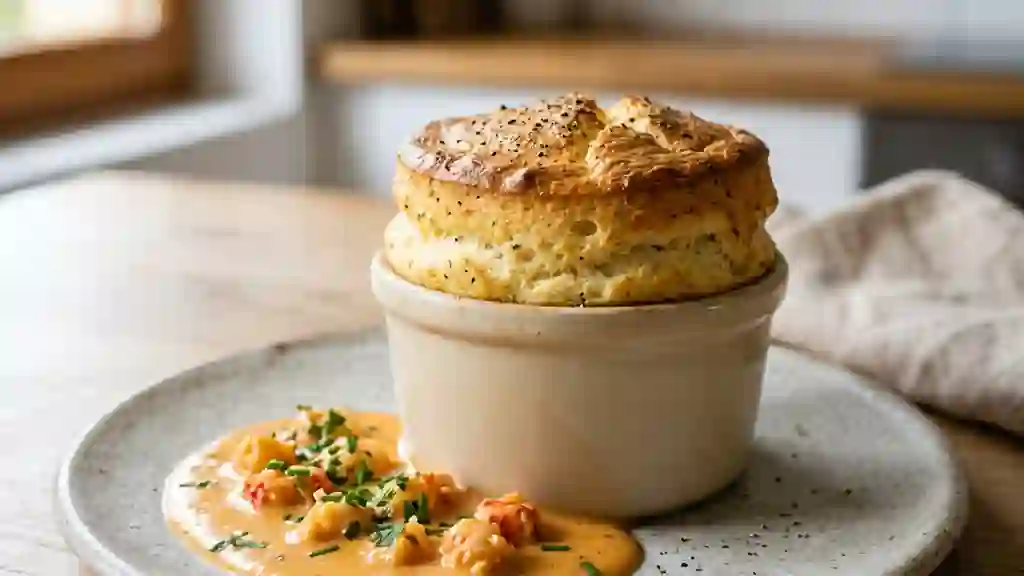 Soufflé de Saint-Jacques aérien aux écrevisses - Photo de présentation