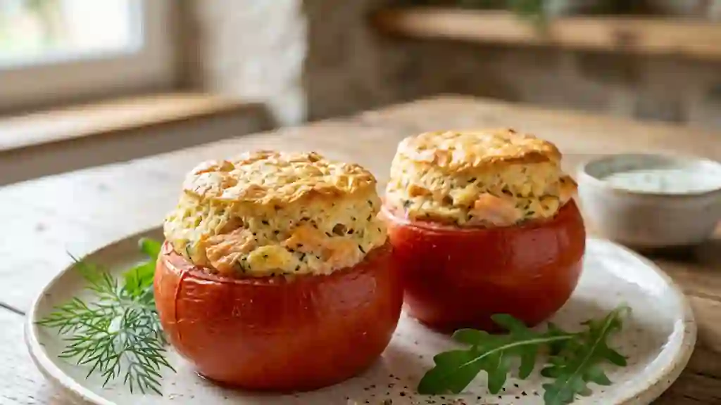Soufflé de saumon en coque de tomate - Photo de présentation