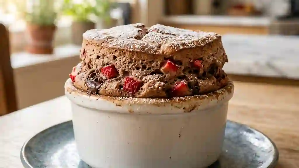 Soufflé aérien chocolat et éclats de fraises - Photo de présentation