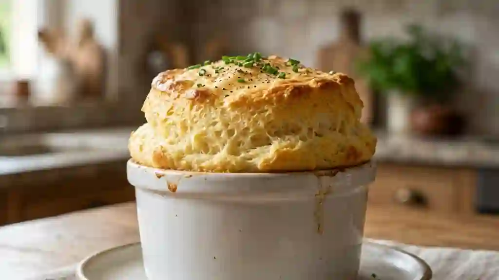 Soufflé au fromage aérien et fondant - Photo de présentation