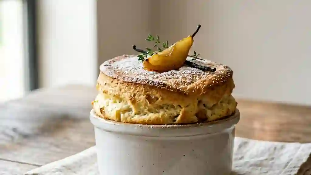 Soufflés fondants à la poire et vanille - Photo de présentation