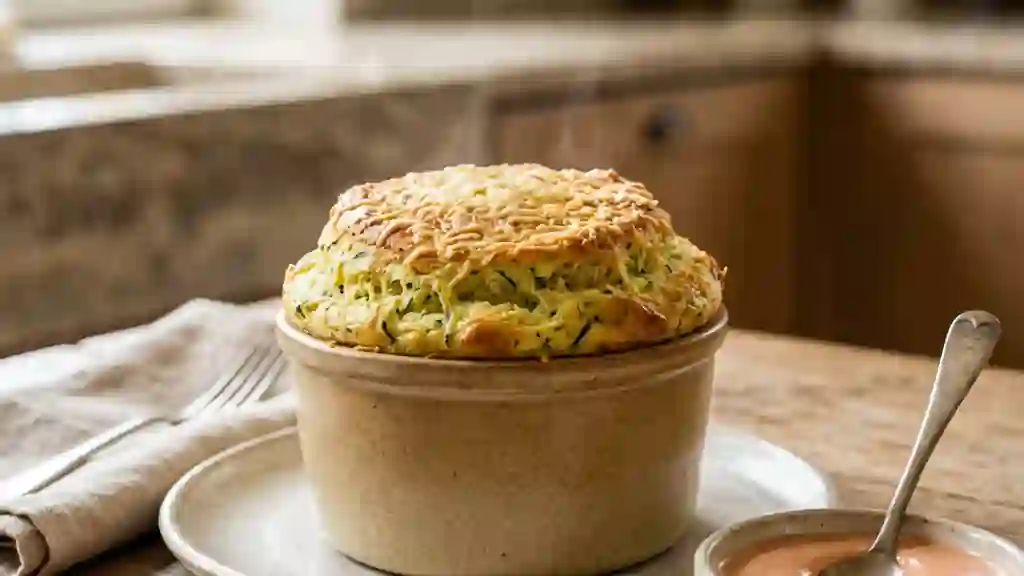 Soufflé Nuage aux Courgettes et Sauce Rose - Photo de présentation