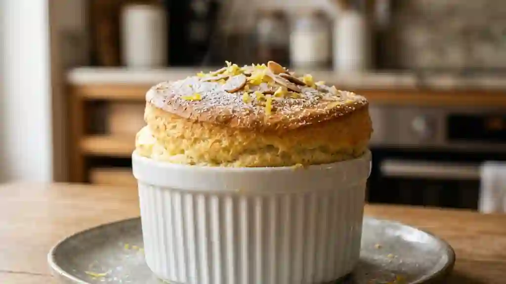 Soufflé citron-amande, nuage acidulé - Photo de présentation
