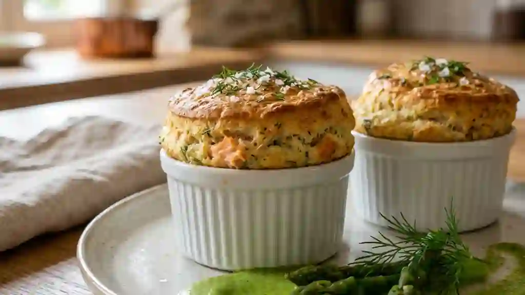 Soufflé aérien de sole, saumon et asperges - Photo de présentation