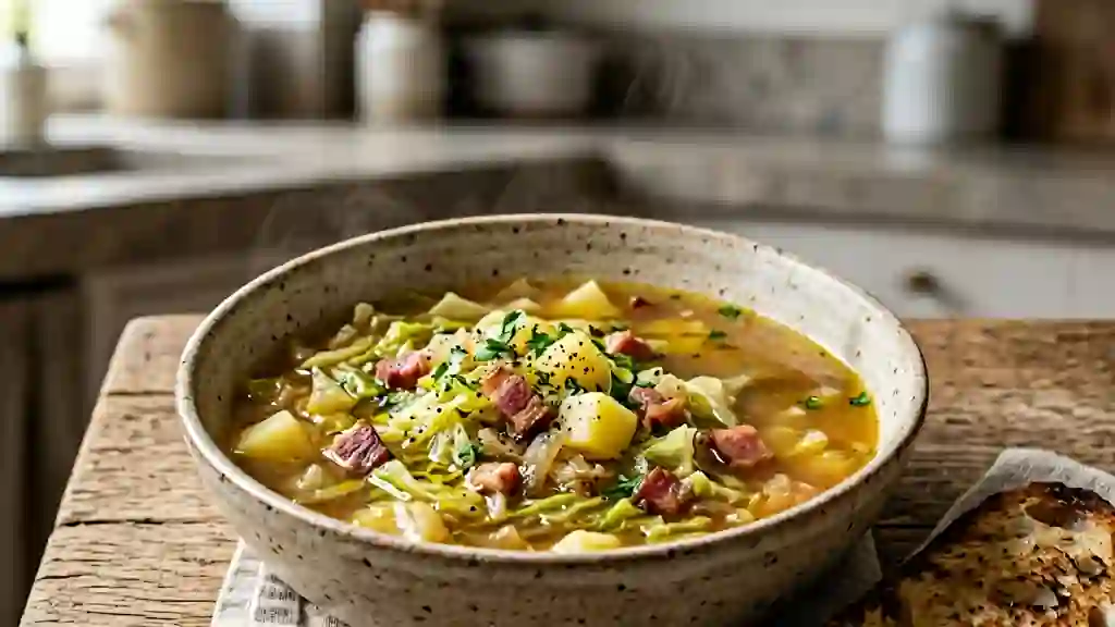 Soupe au chou rustique et lard fumé - Photo de présentation