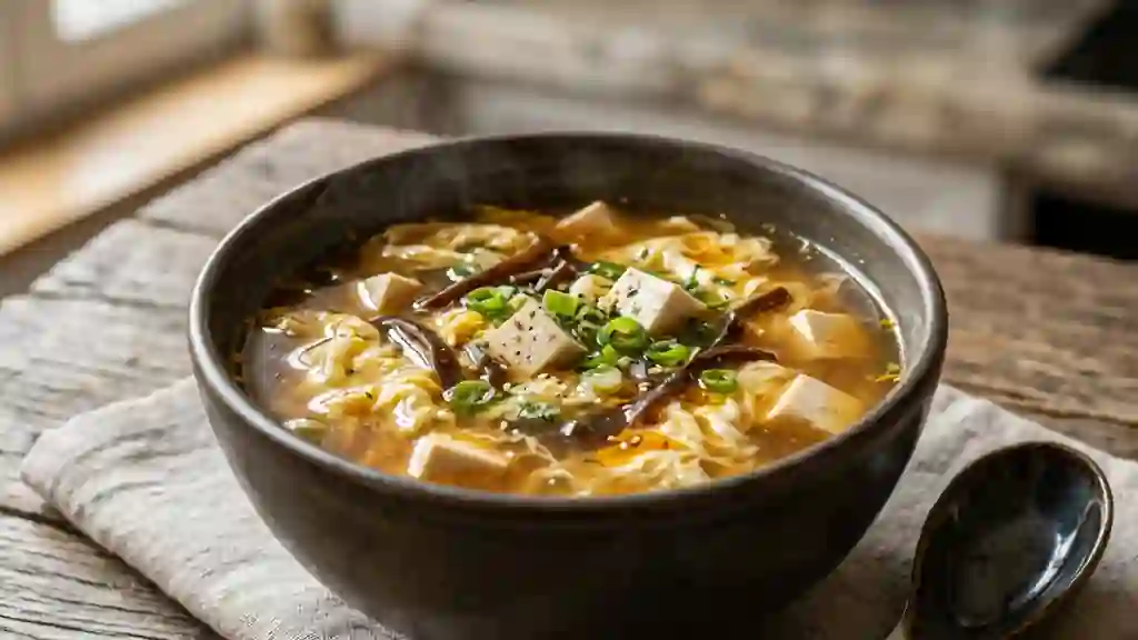Soupe chinoise au gingembre et tofu soyeux - Photo de présentation