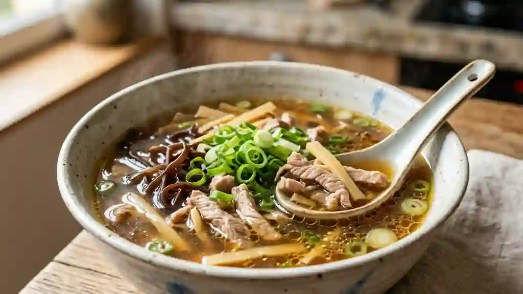 Bouillon de porc au gingembre et bambou croquant - Photo de présentation