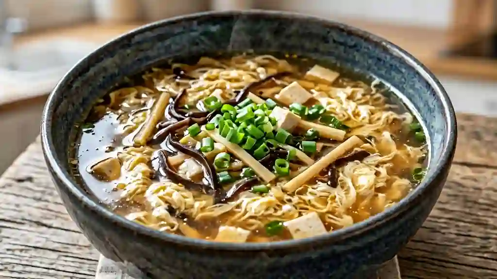 Soupe chinoise au tofu et bambou croquant - Photo de présentation