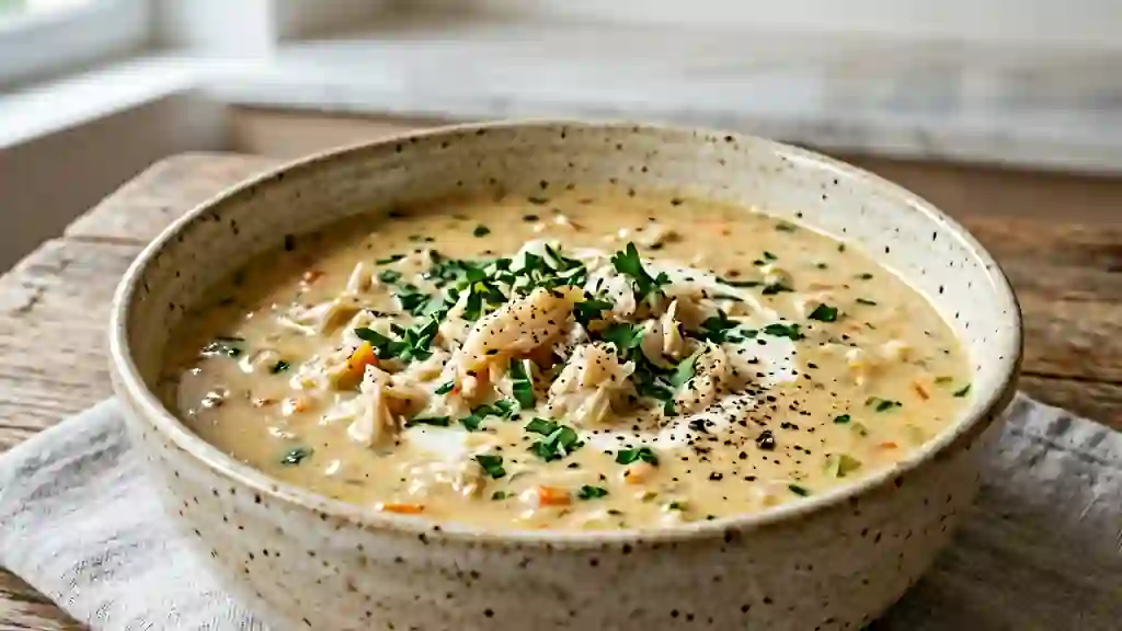 Soupe de crabe crémeuse et fondante - Photo de présentation