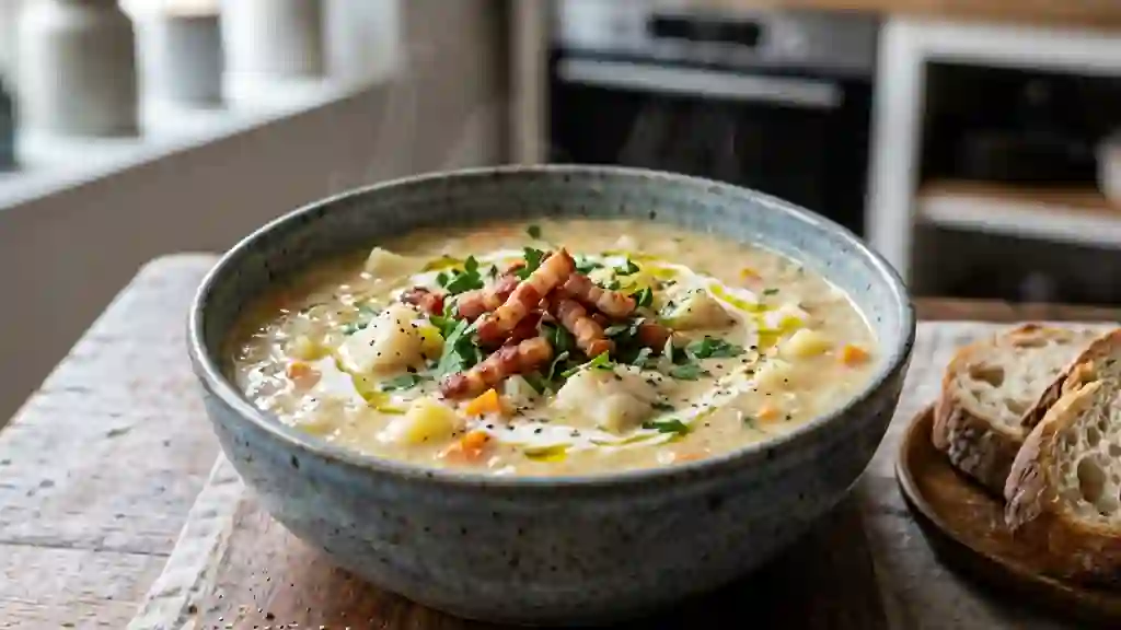 Velouté onctueux de poisson et lardons fumés - Photo de présentation