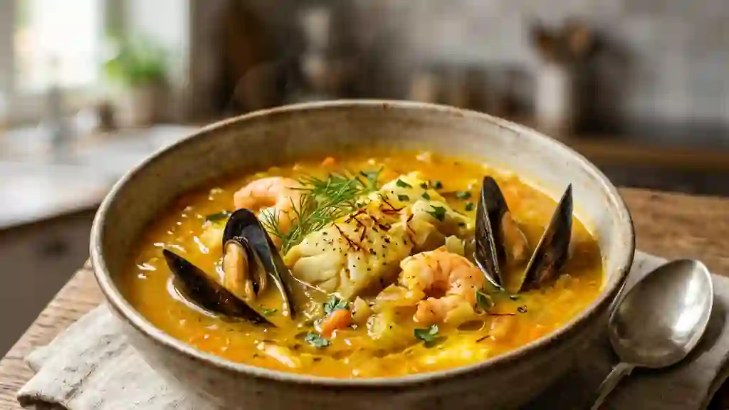 Soupe de poissons safranée et crème onctueuse - Photo de présentation