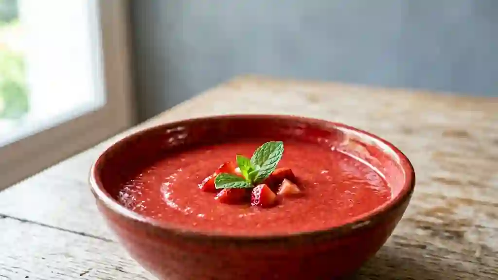 Soupe de fraises fondante à la menthe fraîche - Photo de présentation