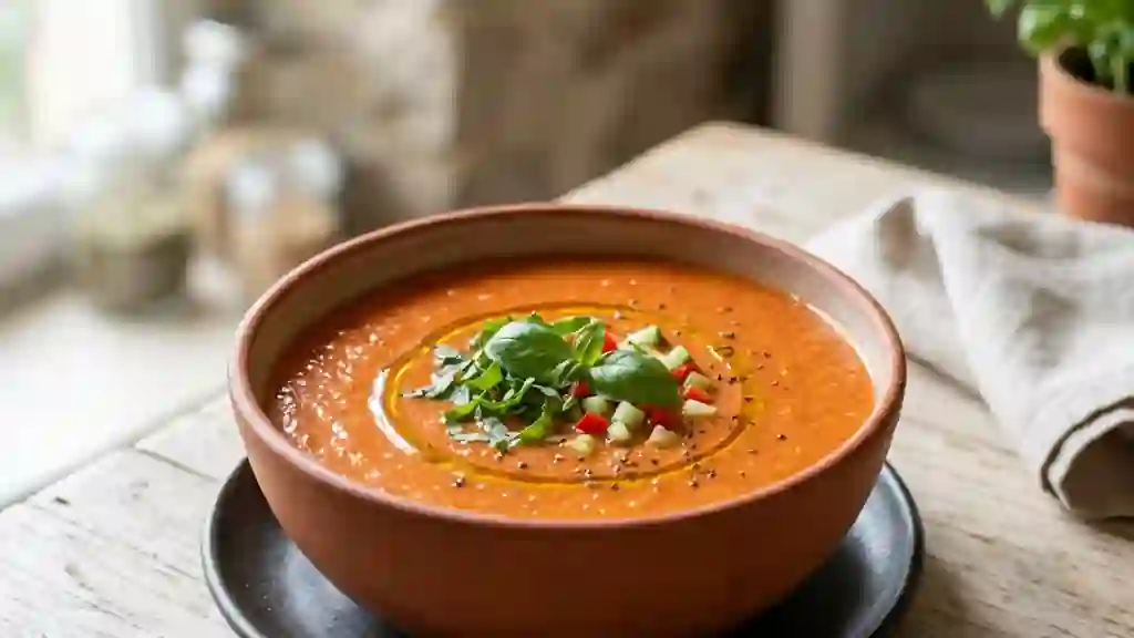 Soupe de tomates givrée au basilic - Photo de présentation