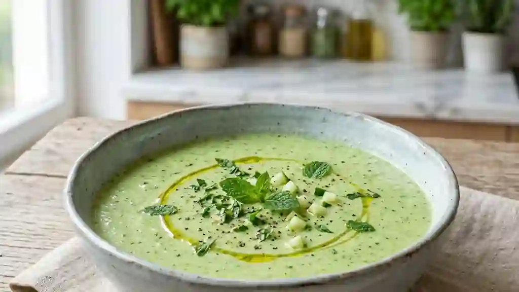 Velouté de concombre givré à la menthe - Photo de présentation