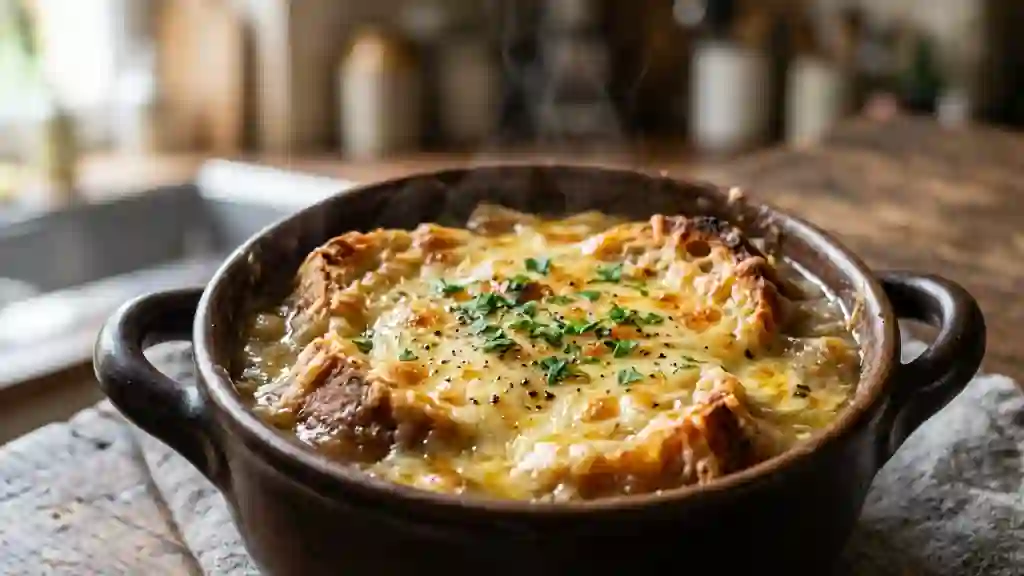 Soupe au pain gratinée et fondante - Photo de présentation