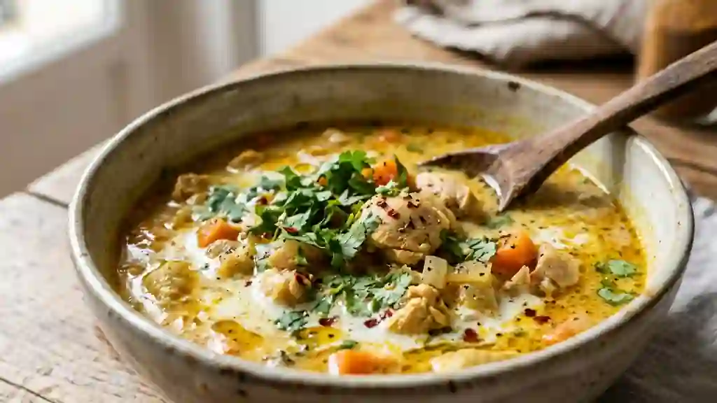Velouté de poulet coco-curry onctueux - Photo de présentation