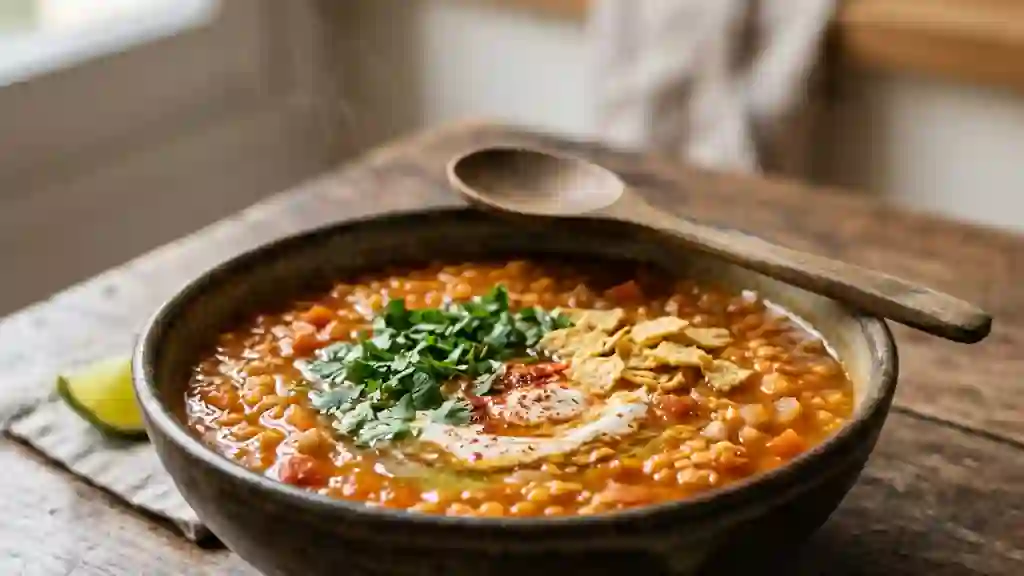 Soupe de lentilles mexicaine onctueuse et relevée - Photo de présentation
