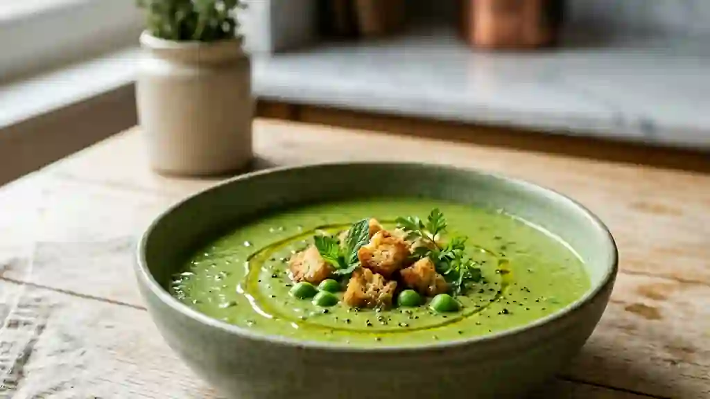 Velouté de petits pois soyeux à la crème - Photo de présentation