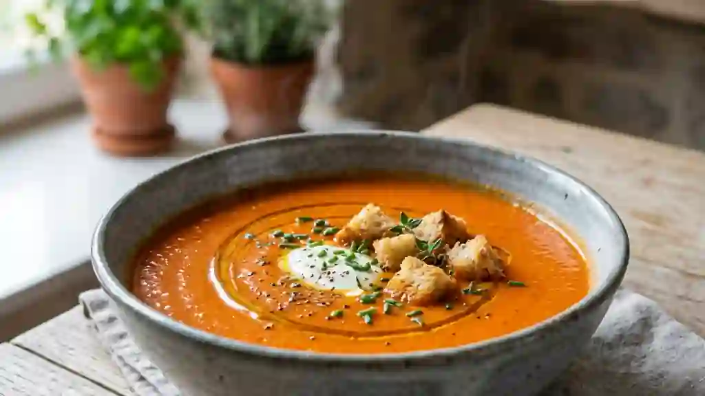 Velouté de poivrons rôtis et crème fondante - Photo de présentation
