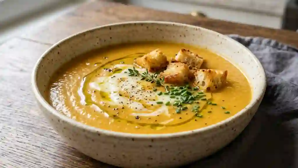 Soupe onctueuse carotte, patate et mozzarella - Photo de présentation