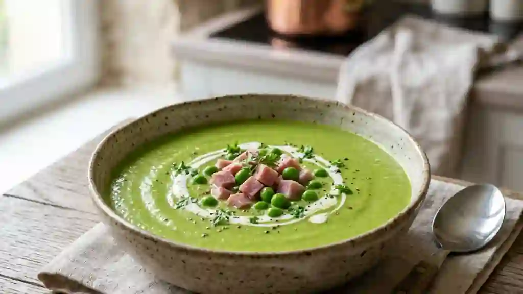 Velouté de petits pois soyeux au jambon - Photo de présentation