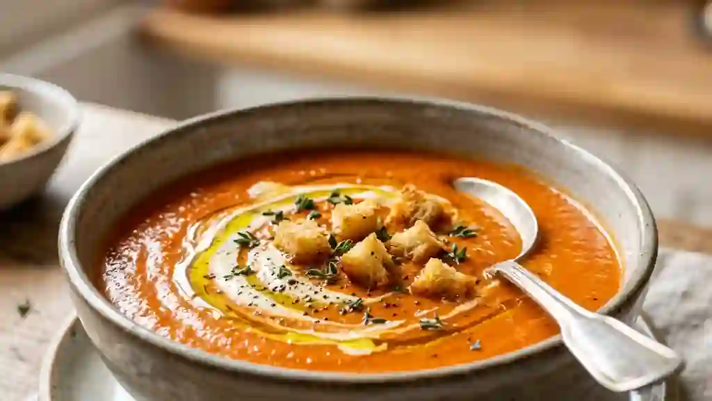Velouté de poivrons rôtis et crème soyeuse - Photo de présentation