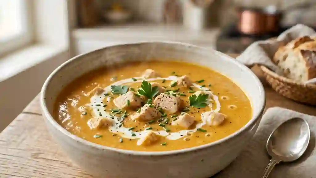 Velouté de potiron soyeux au poulet tendre - Photo de présentation
