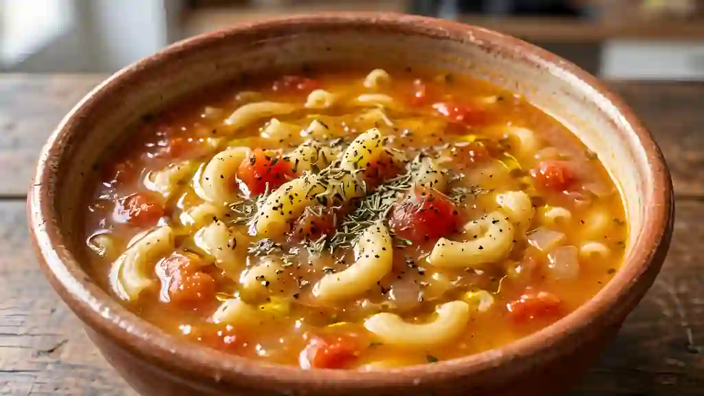 Soupe provençale aux macaronis et tomates - Photo de présentation