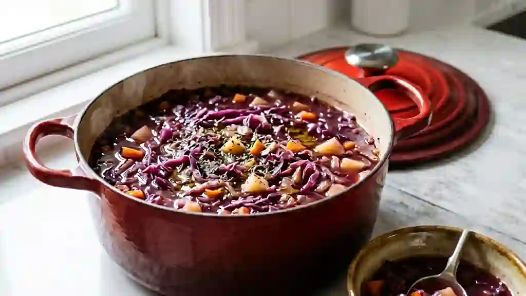 Soupe au chou rouge fondante et thym - Photo de présentation