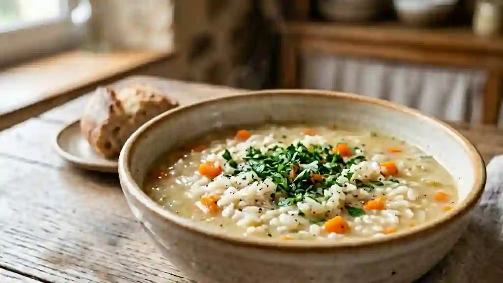 Soupe de riz réconfortante aux carottes - Photo de présentation