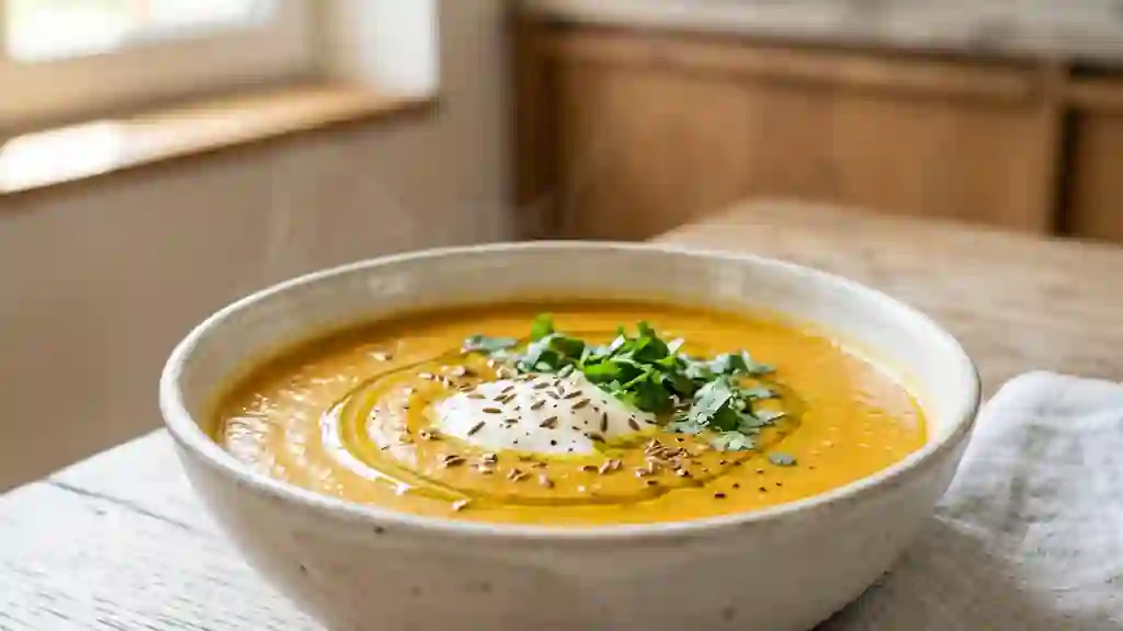 Velouté onctueux de lentilles corail au cumin - Photo de présentation