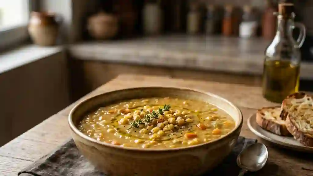 Velouté de pois cassés onctueux au thym - Photo de présentation