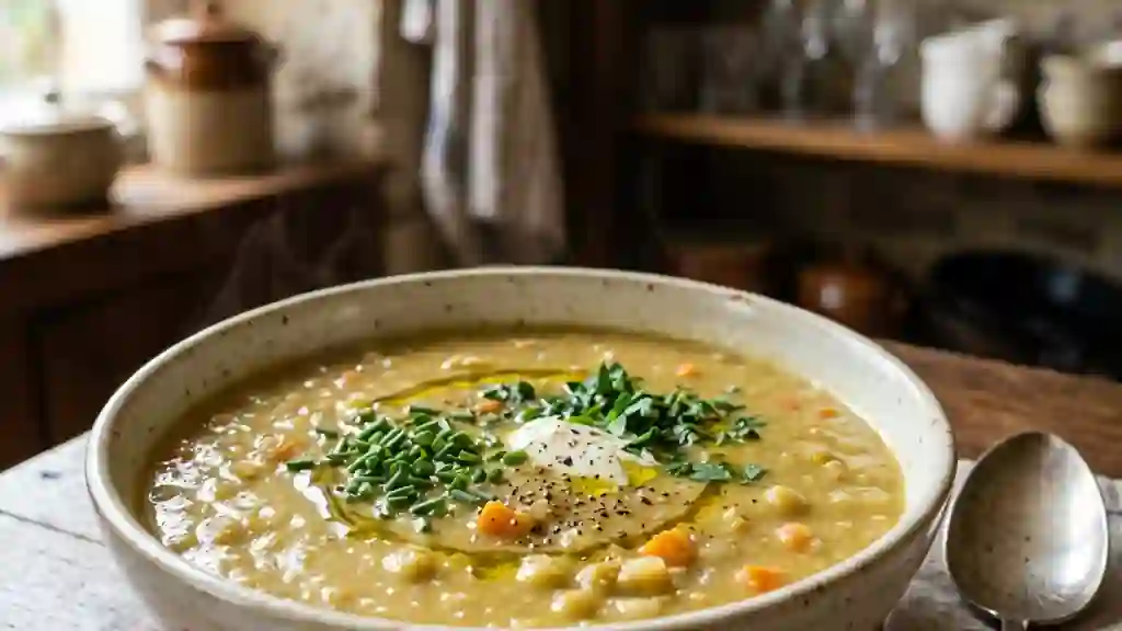 Velouté de pois cassés onctueux au thym - Photo de présentation