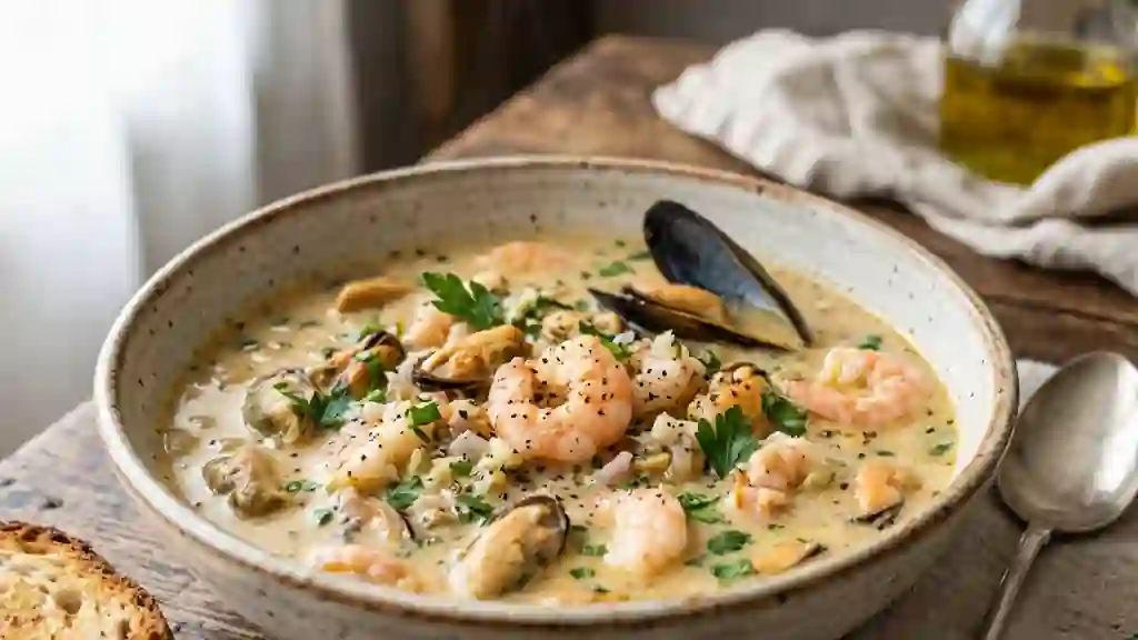Velouté iodé aux moules et crevettes - Photo de présentation
