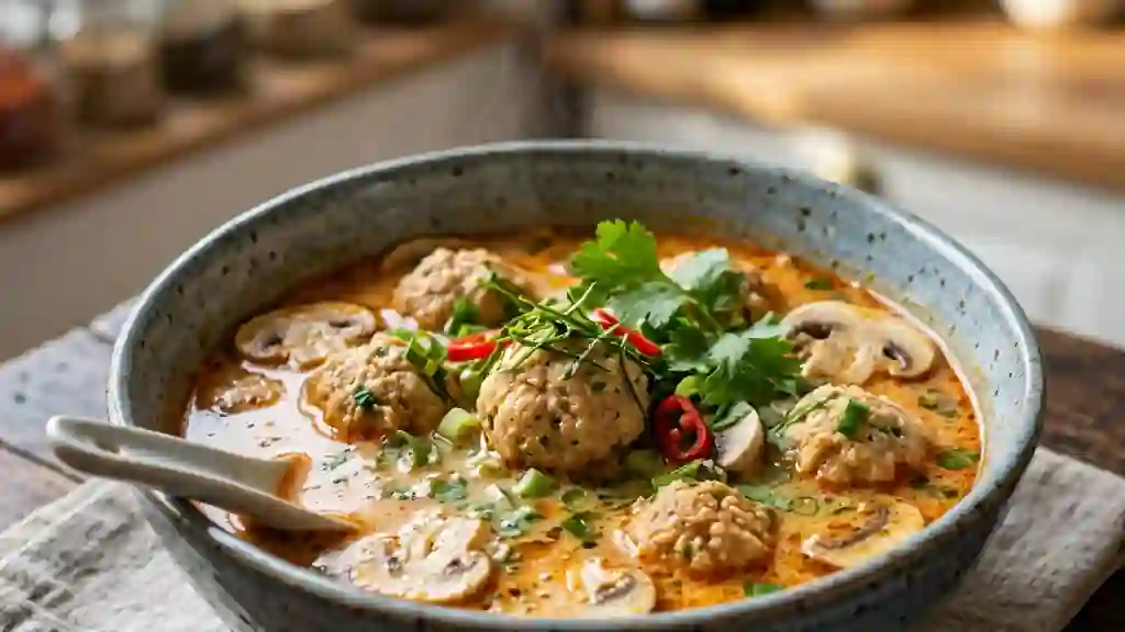Soupe thaï onctueuse au poulet et coco - Photo de présentation