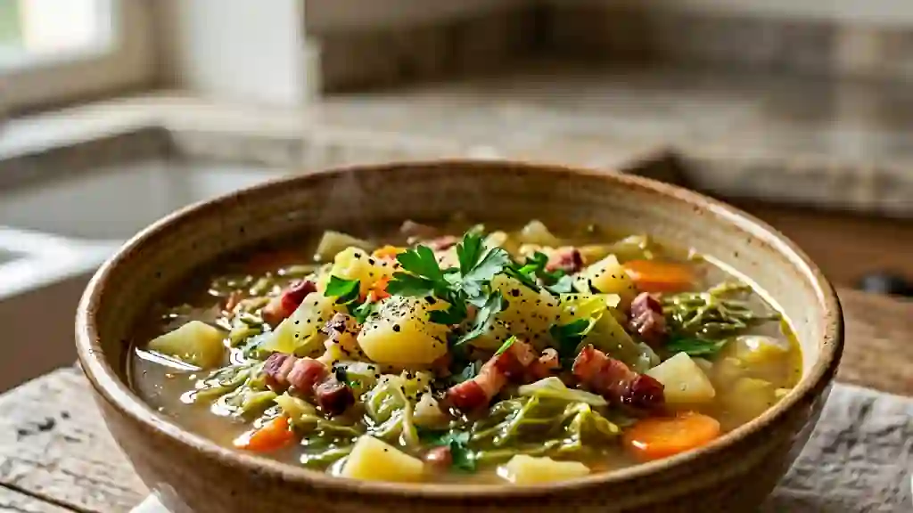 Soupe aux choux rustique et lard fumé - Photo de présentation