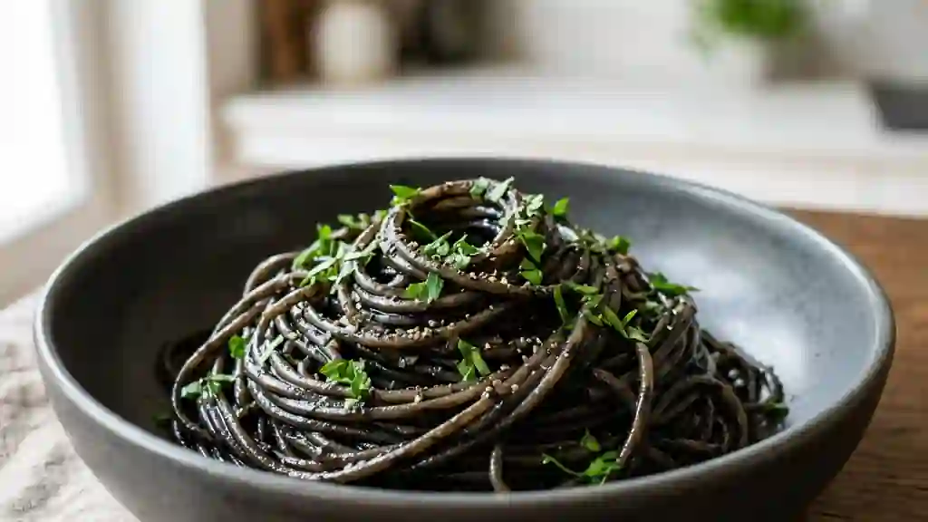 Spaghetti noirs à l'encre de seiche et vin blanc - Photo de présentation