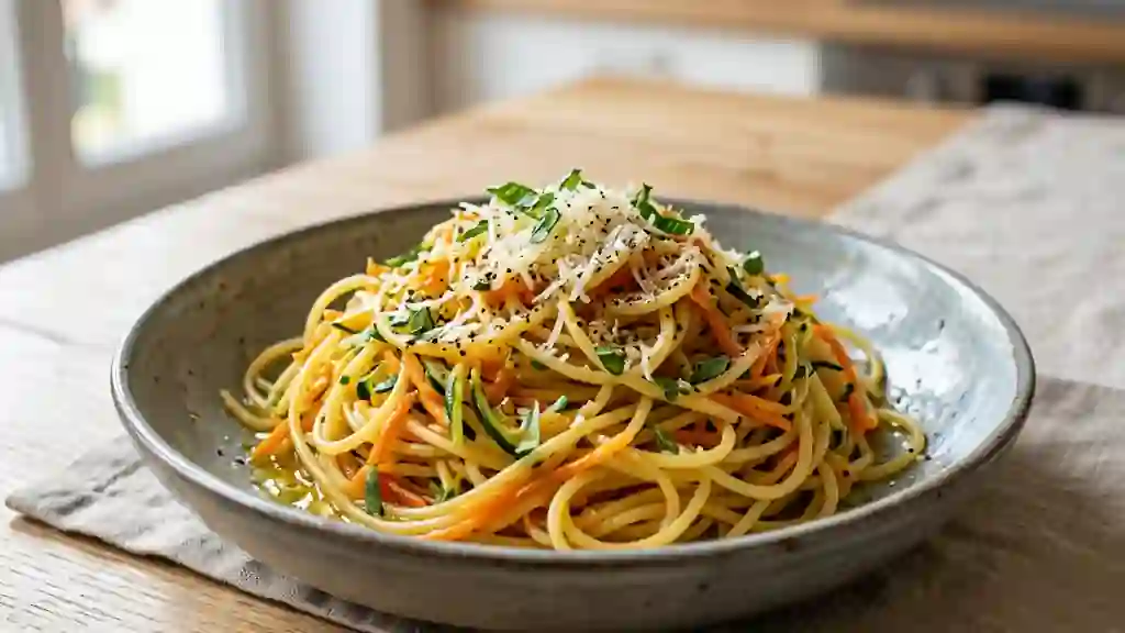 Spaghetti Fondants aux Légumes Râpés et Parmesan - Photo de présentation