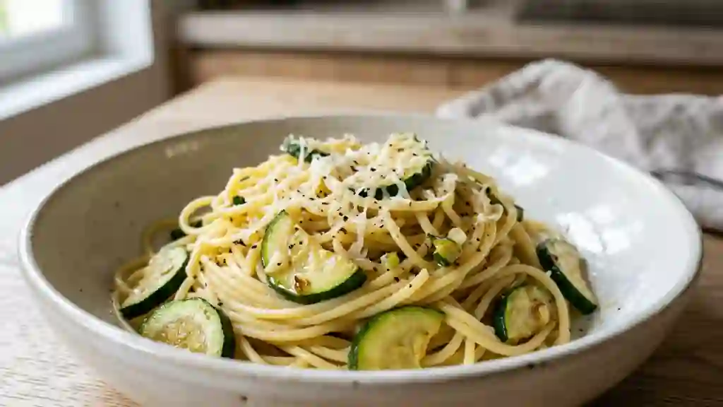 Spaghetti crémeux aux courgettes et parmesan - Photo de présentation