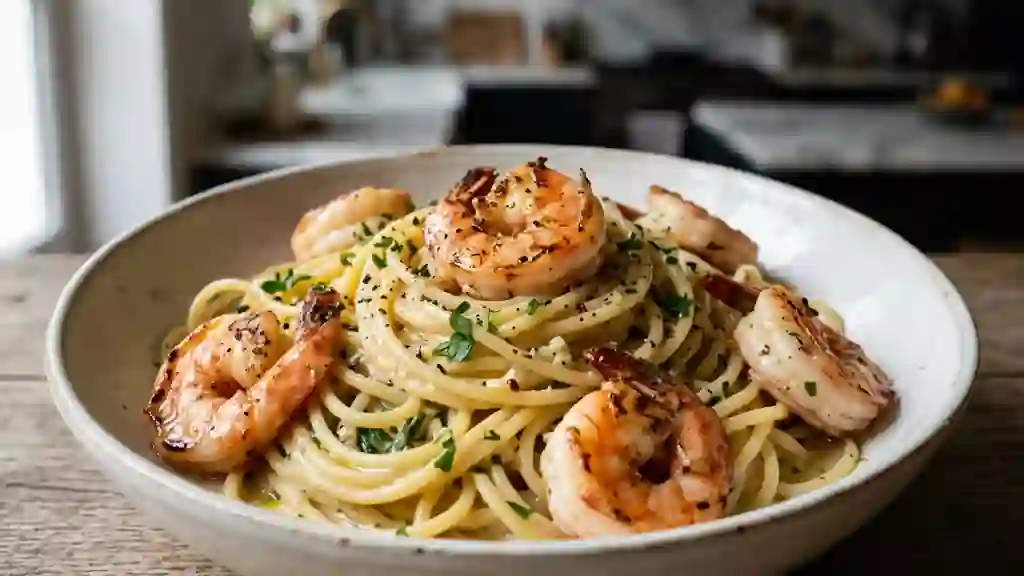 Spaghetti aux gambas flambées au pastis - Photo de présentation