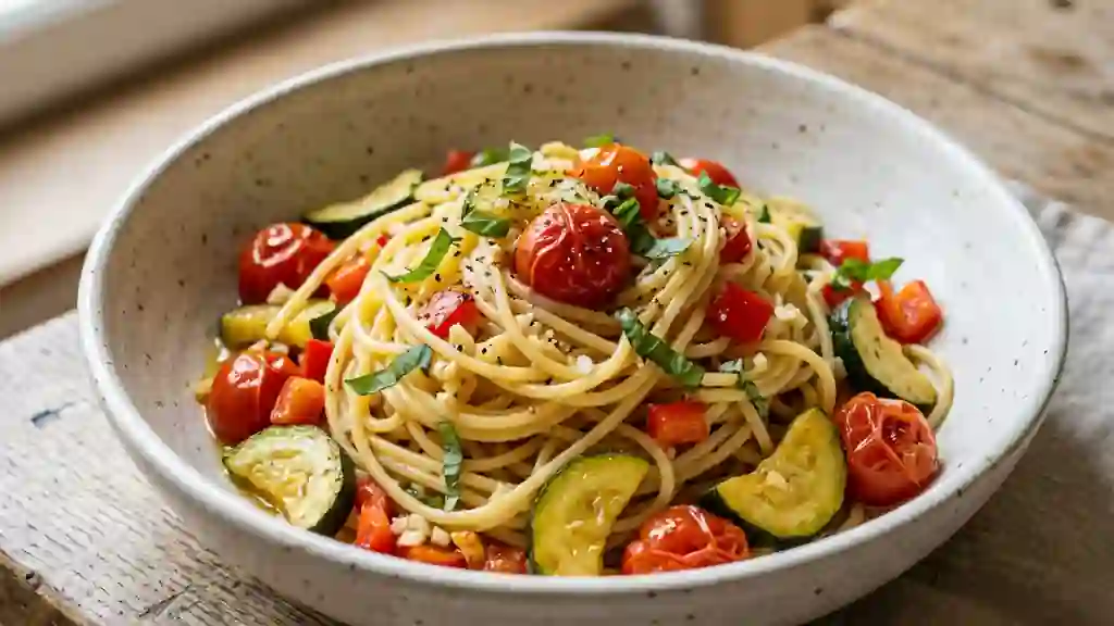 Spaghetti fondants aux légumes du soleil - Photo de présentation