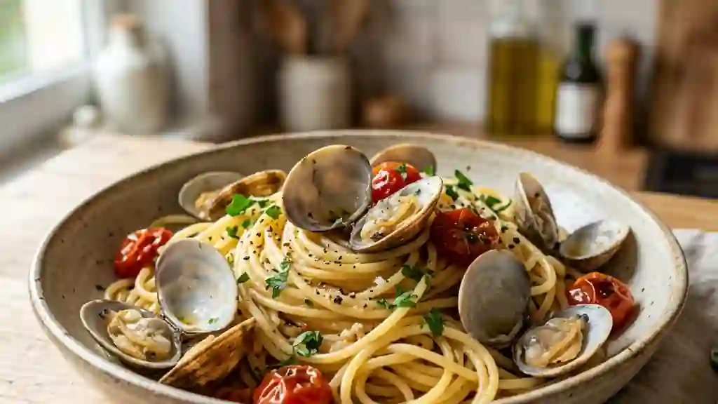 Spaghetti iodés aux palourdes et tomates - Photo de présentation