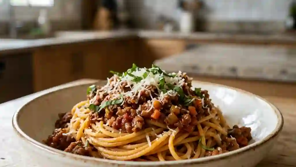 Spaghetti bolognaise fondant et corsé - Photo de présentation