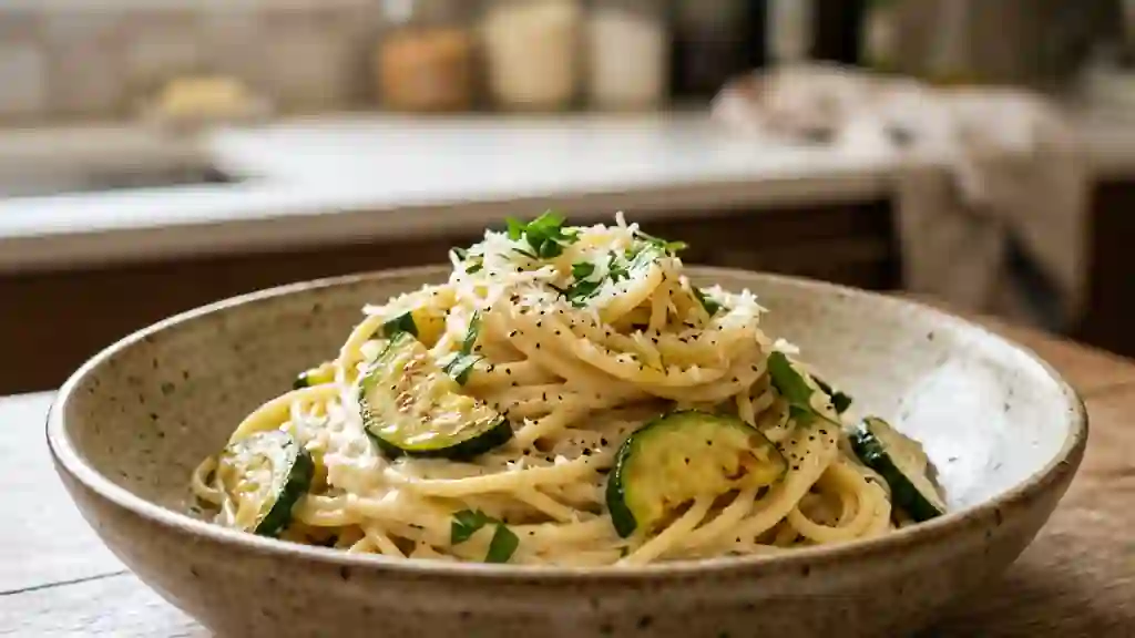 Spaghetti crémeux courgette et parmesan - Photo de présentation