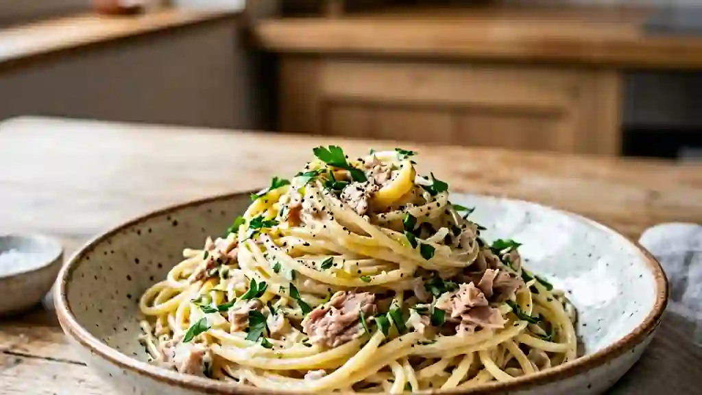 Spaghetti crémeux au thon et mascarpone - Photo de présentation